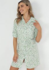 Jasnozielona Sukienka Mini Koszulowa w Kwiaty z Wiskozy Obenne. Zielone sukienki damskie Born2be, bez wzorów, z wiskozy, klasyczne, bez ramiączek. W wyprzedaży za 33.99 zł.