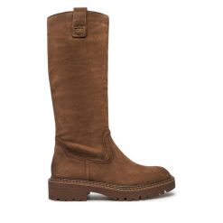 Kozaki Tamaris. Brązowe kozaki damskie Tamaris, bez obcasa, na płaskiej podeszwie, bez zapięcia. Za 629.99 zł.