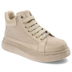 Beżowe Sneakersy Goe Stylowe Błyszczące Obuwie Damskie. Brązowe obuwie sportowe damskie GOE, na wiosnę, z materiału, bez zapięcia. Za 469.00 zł.