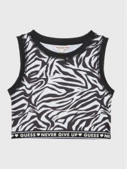 Guess Top J3RI02 MC01P Czarny Slim Fit. Czarne koszulki i t-shirty dziewczęce Guess, z aplikacjami, z syntetyku, bez kołnierzyka, bez ramiączek. Za 99.99 zł.