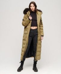 Długi płaszcz z kapturem z futerka sztucznego SUPERDRY. Brązowe płaszcze damskie Superdry, bez wzorów, z bawełny, z kapturem. Za 749.05 zł.