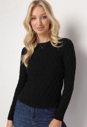Czarny Klasyczny Sweter z Tłoczonym Zdobieniem Nainea. Czarne swetry klasyczne damskie Born2be, uniwersalny, bez kołnierzyka. Za 54.99 zł.