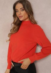 Pomarańczowy Sweter Dzianinowy z Długim Rękawem i Guzikami Kithi. Brązowe swetry klasyczne damskie Renee, z dzianiny, bez kołnierzyka. Za 129.99 zł.