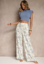 Beżowe Spodnie z Bawełny o Szerokim Kroju High Waist Tilressa. Brązowe spodnie materiałowe damskie Renee, bez wzorów, z bawełny, krótkie. Za 64.99 zł.