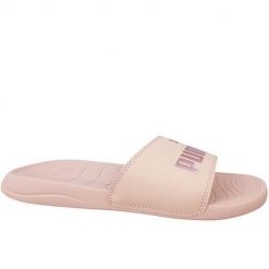 Klapki damskie Puma Popcat 20. Brązowe klapki damskie Puma, bez wzorów, z materiału, bez obcasa, bez zapięcia. Za 205.55 zł.