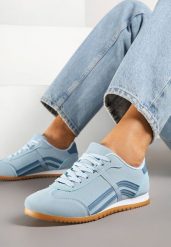 Niebieskie Sneakersy w Stylu Kultowych Tenisówek z Ozdobnymi Przeszyciami Wendiva. Niebieskie obuwie sportowe damskie Born2be, z jeansu, bez zapięcia, tenisowe. Za 64.99 zł.