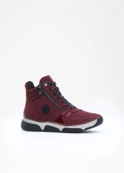 Botki sznurowane marki Rieker. Czerwone botki damskie bonprix, bez obcasa, bez zapięcia. Za 359.99 zł.