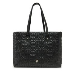 Torebka Aigner. Czarne shopper bag Aigner, bez wzorów, bez dodatków. Za 2,029.00 zł.