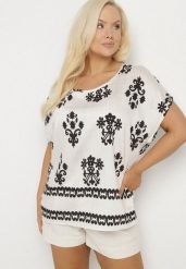 Czarno-Biała Bluzka z Wiskozy we Wzór w Stylu Boho Lunaseia. Czarne bluzki damskie Born2be, s, bez wzorów, z jeansu, boho, bez kołnierzyka, bez ramiączek. Za 39.99 zł.