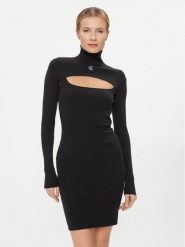 Calvin Klein Jeans Sukienka dzianinowa 2 In 1 Tight Ls Sweater Dress J20J222515 Czarny Slim Fit. Czarne sukienki damskie Calvin Klein Jeans, bez wzorów, z bawełny, bez ramiączek. Za 349.99 zł.
