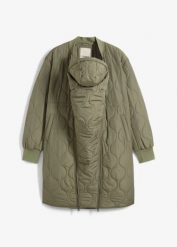 Lekki płaszcz ciążowy 3w1, z wstawką na nosidełko. Zielone płaszcze damskie bonprix, bez wzorów, bez kaptura. Za 349.99 zł.