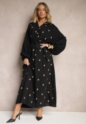 Czarna Sukienka z Wiskozy Oversize Ozdobiona Haftem Venalari. Czarne sukienki damskie Renee, bez wzorów, z wiskozy, eleganckie, bez ramiączek. W wyprzedaży za 111.99 zł.