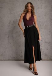 Czarna Rozkloszowana Spódnica z Wiskozy Zdobiona Rozcięciem i Paskiem Urilia. Czarne spódnice damskie Renee, na randkę, l, z aplikacjami, z koronki, eleganckie, maxi. Za 129.99 zł.