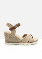Sandały Tom Tailor, na koturnie o wyglądzie plecionki. Brązowe sandały damskie bonprix, bez wzorów, bez obcasa, na koturnie, bez zapięcia. Za 249.99 zł.