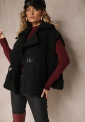 Czarna Kamizelka z Barankowego Futerka Zapinana na Klamrę przy Pasku Hetirani. Czarne kamizelki damskie Renee, l, bez wzorów, z bawełny, bez kaptura. Za 239.99 zł.