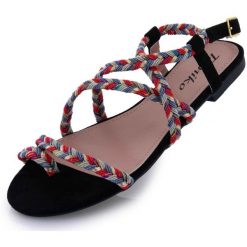 Sandały letnie Tamiko damskie rozmiar 38 – czarne z akcentem magenta. Czerwone sandały damskie ZIKKO, bez wzorów, bez obcasa, bez zapięcia. Za 150.99 zł.