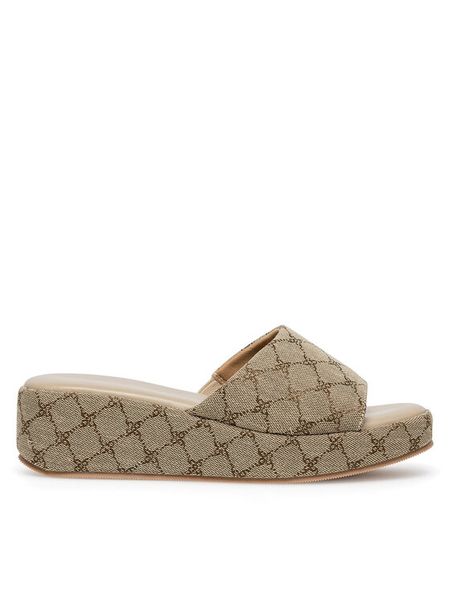 Nine West Klapki WFA2789-1 Beżowy. Brązowe klapki damskie Nine West, bez wzorów, z materiału, bez obcasa, bez zapięcia. Za 179.99 zł.