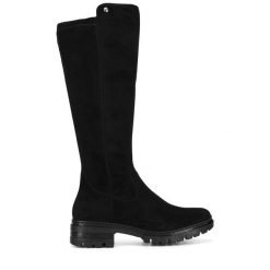 Kozaki Rieker. Czarne kozaki damskie Rieker, bez obcasa, na słupku, bez zapięcia. Za 311.00 zł.