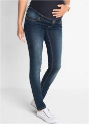 Dżinsy ciążowe, Skinny. Niebieskie jeansy damskie bonprix, bez wzorów, z bawełny. Za 147.99 zł.