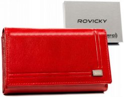 Portfel skórzany Rovicky CPR-007-BAR czerwony. Czerwone portfele damskie ROVICKY, bez wzorów, ze skóry. Za 121.99 zł.