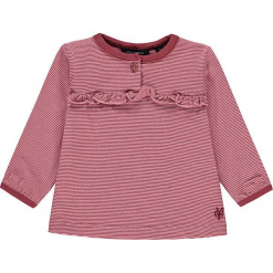Koszulka w kolorze jasnoróżowym. Czerwone koszulki i t-shirty dziewczęce Marc O'Polo Junior, w paski, z falbankami, z długim rękawem. W wyprzedaży za 49.95 zł.