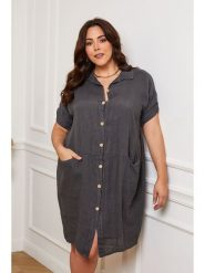 Plus Size Company Lniana sukienka "Claudine" w kolorze antracytowym rozmiar: 38. Czarne sukienki damskie Plus Size Company, bez wzorów, ze lnu, klasyczne, bez ramiączek. Za 127.95 zł.