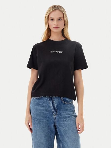 Guess Jeans T-Shirt W5RI4 2K8HM0 Czarny Regular Fit. Czarne t-shirty damskie Guess Jeans, xs, z aplikacjami, z bawełny, bez kołnierzyka. Za 89.99 zł.
