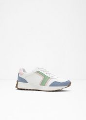 Sneakersy z profilowaną podeszwą. Białe obuwie sportowe casual damskie bonprix, bez zapięcia. Za 124.99 zł.