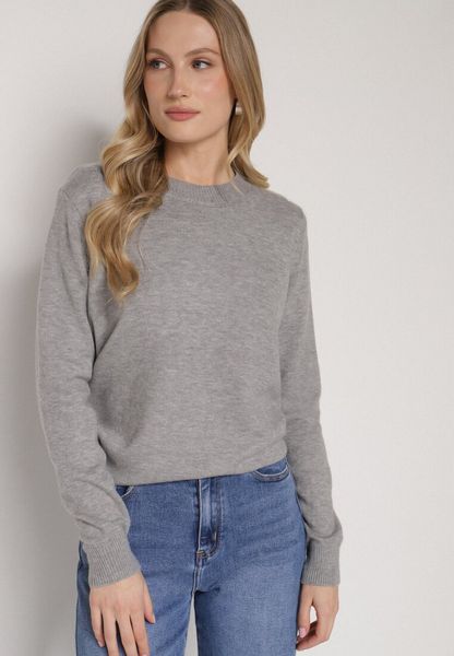Szary Casualowy Sweter z Wełną i Bawełną Nedalla. Szare swetry klasyczne damskie Born2be, z bawełny, bez kołnierzyka. Za 59.99 zł.