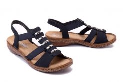 RIEKER 62850-14 blue, sandały damskie. Niebieskie sandały damskie Rieker, bez wzorów, bez obcasa, bez zapięcia. Za 202.93 zł.