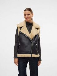 Vero Moda Kamizelka "Peggy" w kolorze czarno-beżowym ze skóry syntetycznej rozmiar: L. Brązowe kamizelki damskie Vero Moda, l, bez wzorów, ze skóry, bez kaptura. Za 228.45 zł.