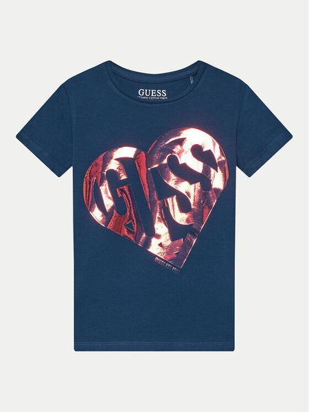 Guess T-Shirt J4YI42 K6YW4 Granatowy Regular Fit. Niebieskie koszulki i t-shirty dziewczęce Guess, z aplikacjami, z bawełny, bez kołnierzyka, bez ramiączek. Za 59.99 zł.
