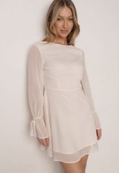 Beżowa Rozkloszowana Sukienka Vices z Bufiastymi Rękawami Eriane. Brązowe sukienki damskie Born2be, bez wzorów, eleganckie, bez ramiączek. Za 139.99 zł.