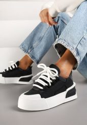 Czarne Streetwearowe Sneakersy Trampki na Platformie Danenith. Czarne obuwie sportowe damskie Renee, z jeansu, bez zapięcia. Za 89.99 zł.