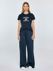 BIG STAR Koszulka "Bensa" w kolorze granatowym rozmiar: XL. Niebieskie koszulki damskie Big Star, xl, bez wzorów, z bawełny, bez kołnierzyka, bez ramiączek. Za 39.99 zł.