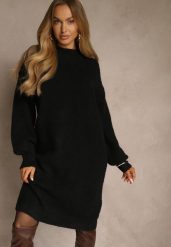 Czarna Dzianinowa Sukienka z Dodatkiem Wełny o Pudełkowym Kroju Nesava. Czarne sukienki damskie Renee, bez wzorów, z dzianiny, bez ramiączek. Za 139.99 zł.