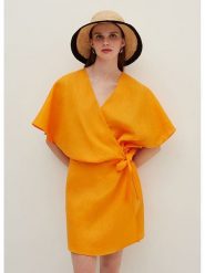 STEFANEL Sukienka w kolorze musztardowym rozmiar: 38. Pomarańczowe sukienki damskie Stefanel, bez wzorów, ze lnu, bez ramiączek. Za 304.99 zł.