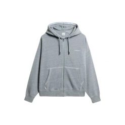 Damska bluza z kapturem na zamek z barwionego materiału Superdry Logo Essential. Niebieskie koszulki sportowe damskie Superdry, bez wzorów, bez ramiączek. Za 376.25 zł.