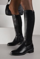 Czarne Klasyczne Kozaki Muszkieterki na Płaskiej Podeszwie Belonell. Czarne kozaki damskie Born2be, z dzianiny, bez obcasa, na płaskiej podeszwie, bez zapięcia. Za 169.99 zł.