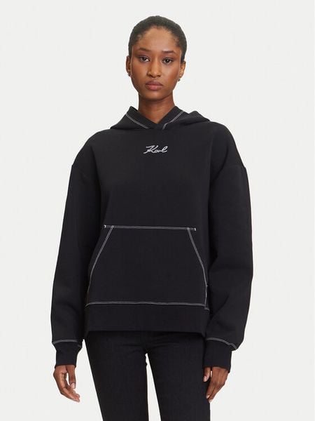 KARL LAGERFELD Bluza A3W20011 Czarny Relaxed Fit. Czarne bluzy damskie KARL LAGERFELD, xl, bez wzorów, z bawełny, bez kaptura. Za 719.99 zł.