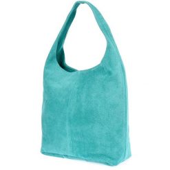 Shopperka skórzana VERA PELLE U35 morska. Zielone torebki klasyczne damskie ze skóry, duże, zamszowe, bez dodatków. Za 153.99 zł.