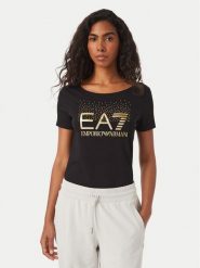 EA7 Emporio Armani T-Shirt 7W001444 AF10373 MC004 Czarny Slim Fit. Czarne t-shirty damskie EA7 Emporio Armani, s, bez wzorów, z bawełny, bez kołnierzyka. Za 338.99 zł.