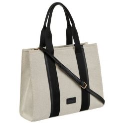 Modna shopperka damska w czarno-beżowym kolorze z regulowanym paskiem Peterson PTN CAN-04. Brązowe torebki klasyczne damskie Peterson, z poliamidu, na ramię, bez dodatków. Za 139.99 zł.
