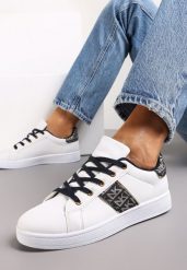 Biało-Czarne Sneakersy Sznurowane z Wstawkami Danthe. Białe obuwie sportowe damskie Renee, z jeansu, bez zapięcia. Za 59.99 zł.