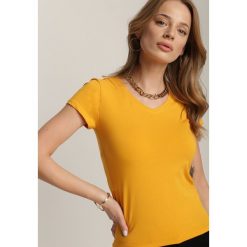 Żółty T-shirt Mirasura. Żółte t-shirty damskie Renee, l, bez wzorów, z dzianiny, bez kołnierzyka. Za 24.99 zł.