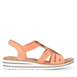 Sandały Rieker. Brązowe sandały damskie Rieker, bez wzorów, bez obcasa, na płaskiej podeszwie, bez zapięcia. Za 299.99 zł.