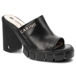 Czarne Klapki Carinii Eleganckie Skórzane Buty. Czarne klapki damskie Carinii, z aplikacjami, ze skóry, bez obcasa, na obcasie, bez zapięcia. Za 329.00 zł.