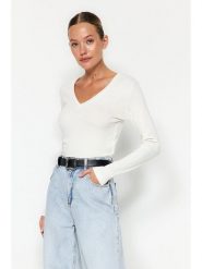 Trendyol Koszulka w kolorze kremowym rozmiar: L. Białe bluzki damskie Trendyol, l, bez wzorów, bez kołnierzyka, bez ramiączek. Za 124.11 zł.
