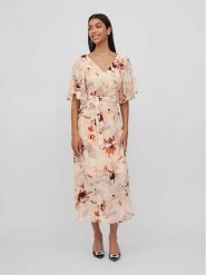 Vila Sukienka codzienna Karin 14083207 Beżowy Regular Fit. Brązowe sukienki damskie Vila, bez wzorów, z syntetyku, bez ramiączek. Za 159.99 zł.