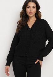 Czarny Kardigan Oversize Zapinany na Guziki z Ozdobnym HaftemKalabrine. Czarne kardigany damskie Born2be, bez wzorów. Za 169.99 zł.